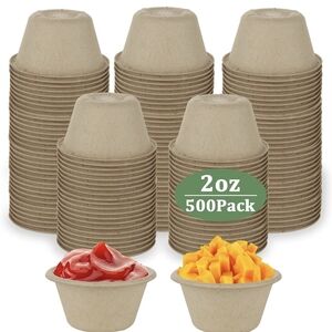 2 oz Disposable Bagasse Fiber Souffle Cups 100% Natural Biodeg - 500 Pack